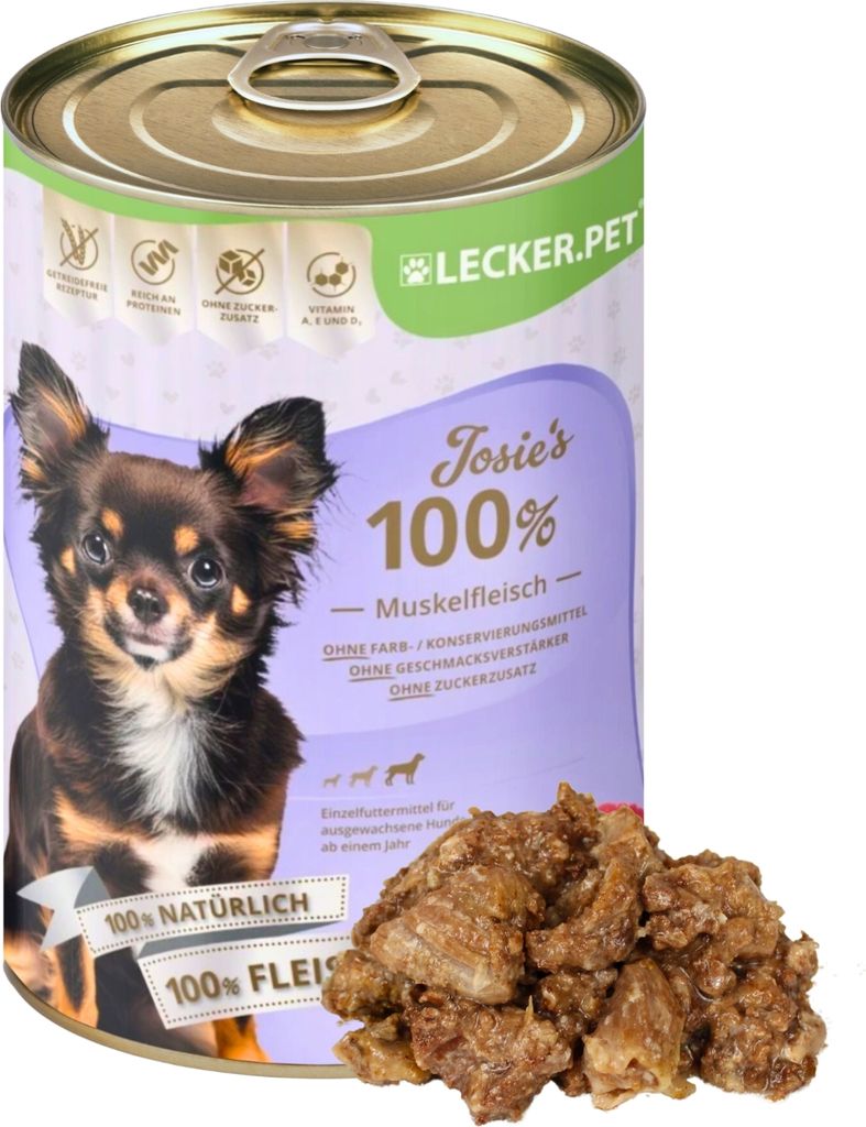 6 x 400 g Lecker.Pet Josie's 100 % Muskelfleisch Rind Hundefutter Nassfutter