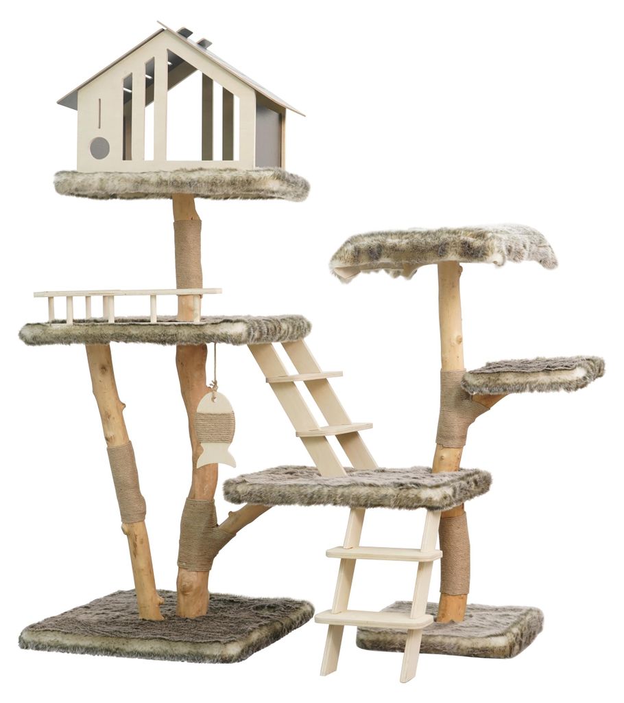 Dehner Lieblinge Kratzbaum Lovely, stabiler Kratzstamm für Katzen, 162 x 142 x 71 cm, Jute / Plüsch / Holz, natur