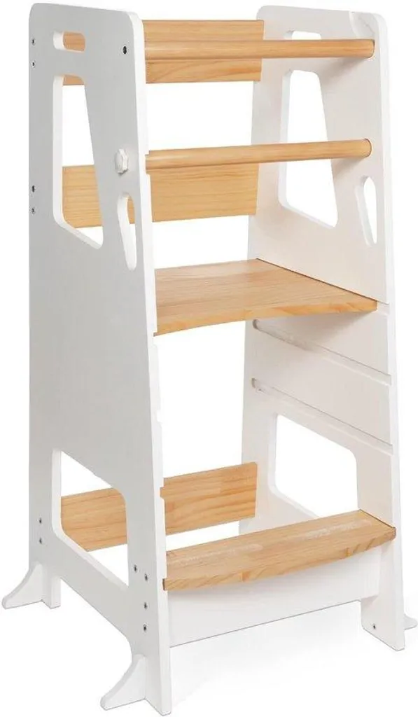 Tour d'apprentissage enfant en bois blanc avec 3 hauteurs réglables