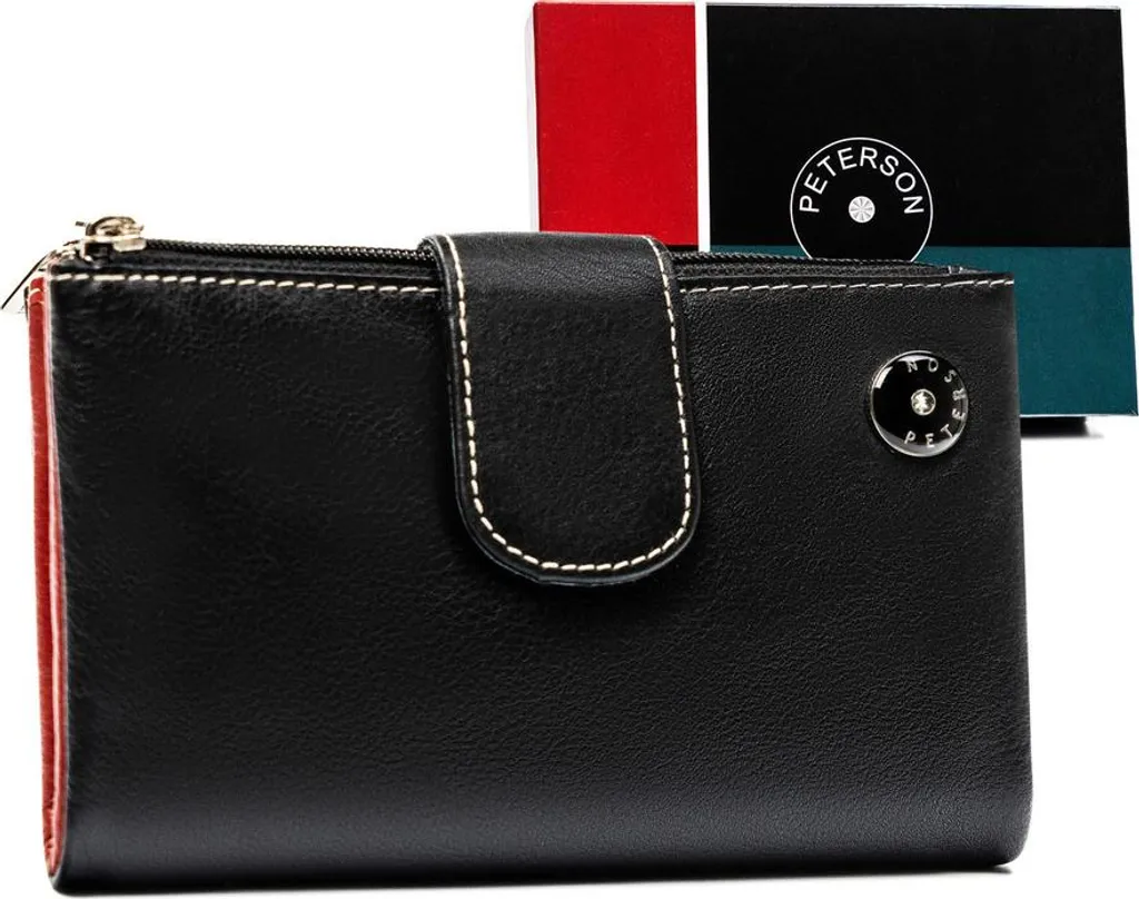 Portefeuille cuir noir Peterson compact mais grand rangement pour cartes