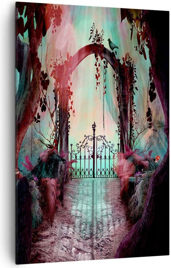 Bild auf Leinwand - Leinwandbild - Einteilig - Fantasie Tor Garten - 80x120cm - Wand Bild - Wanddeko - Wandbilder - Leinwanddruck - Wanddekoration ...