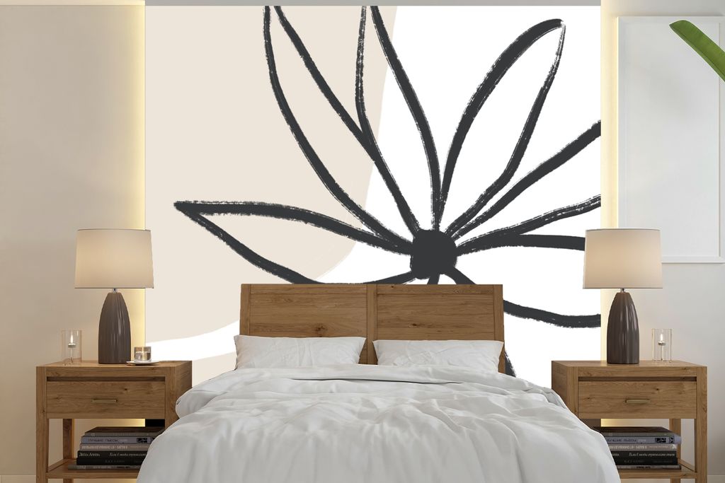 MuchoWow Fototapete für Wohnzimmer oder Schlafzimmer Wandtapete Vinyl Motivtapete Blumen - Minimalismus - Pastell - 300x300 cm - Wanddekoration