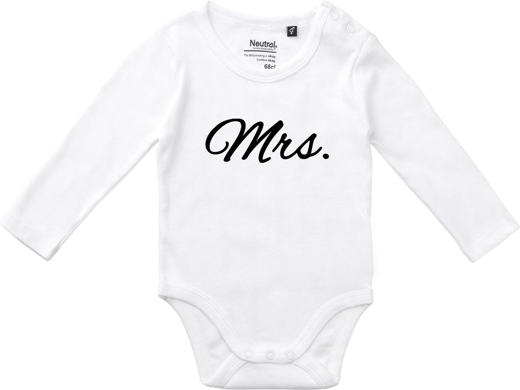 Huuraa Baby Body Mrs. Schriftzug 62 White Baumwolle Fairtrade Langarmbody Geschenkidee