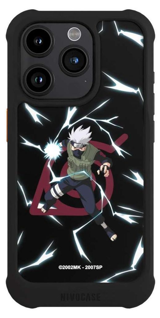 NIVOCASE Hülle für Apple iPhone 15 Pro Stoßfeste Handyhülle NIVOmax Case Schwarz Naruto Shippuden Offizielles Lizenzprodukt Kakashi