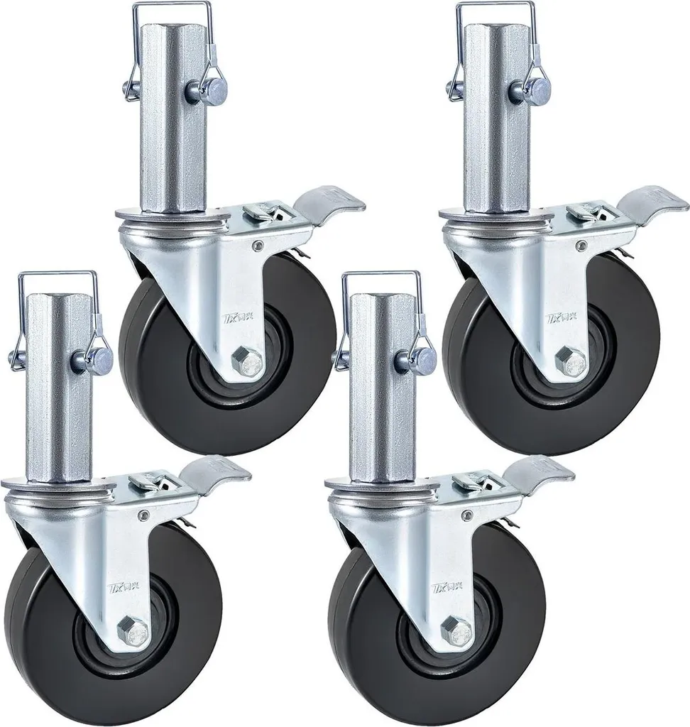 Roulettes Pivotantes pour Échafaudage avec Freins et Tige Carrée 4pcs