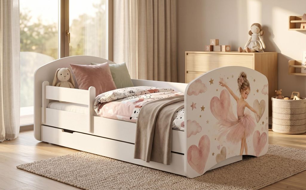 Detská postieľka 160 x 80 cm, biela | Motív medveďa a Obrázok produktu 