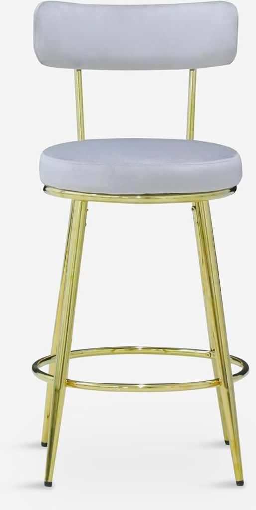 Hocker Bar Küchen aus Samt mit Rückenlehne und goldfarbenen Beinen Kraven - Grau