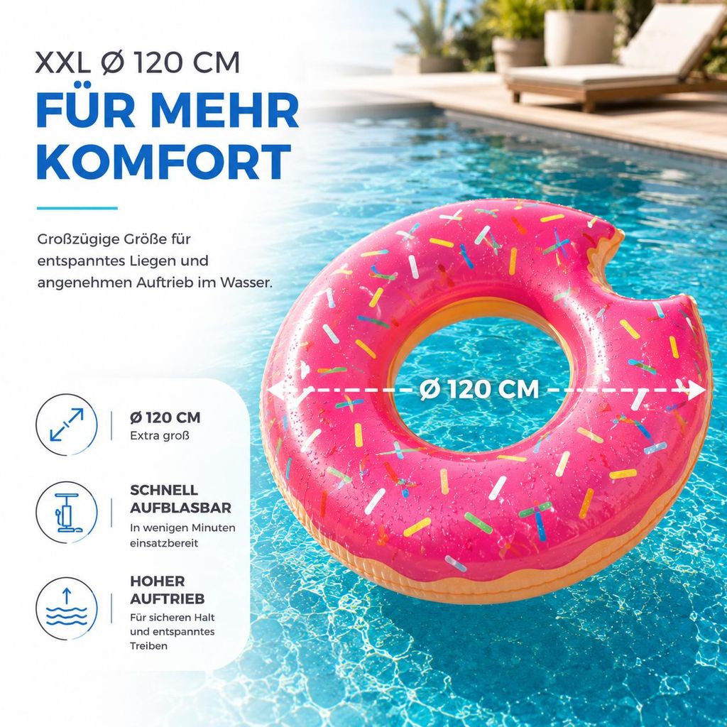 Donut Schwimmreifen pink- ca. 120 cm Luftmatratze für Pool