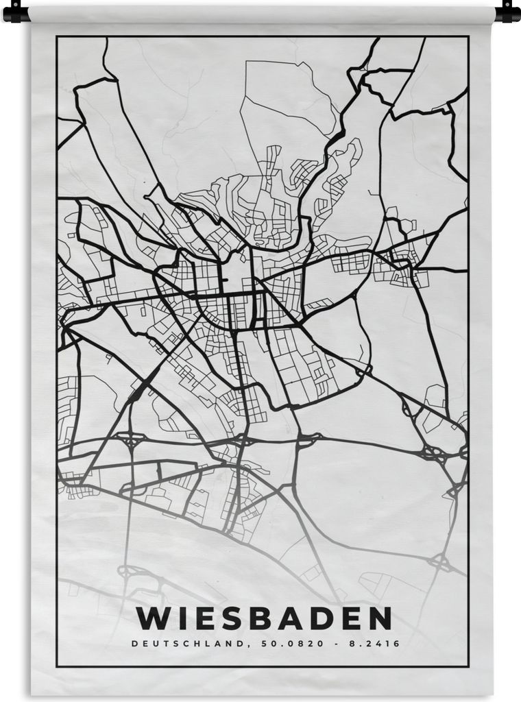 MuchoWow Wandteppich Wandbehang Stadtplan - Karte - Wiesbaden 60x90 cm Tapisserie Dekoration Wandtuch - Foto-Teppich - Abwaschbar