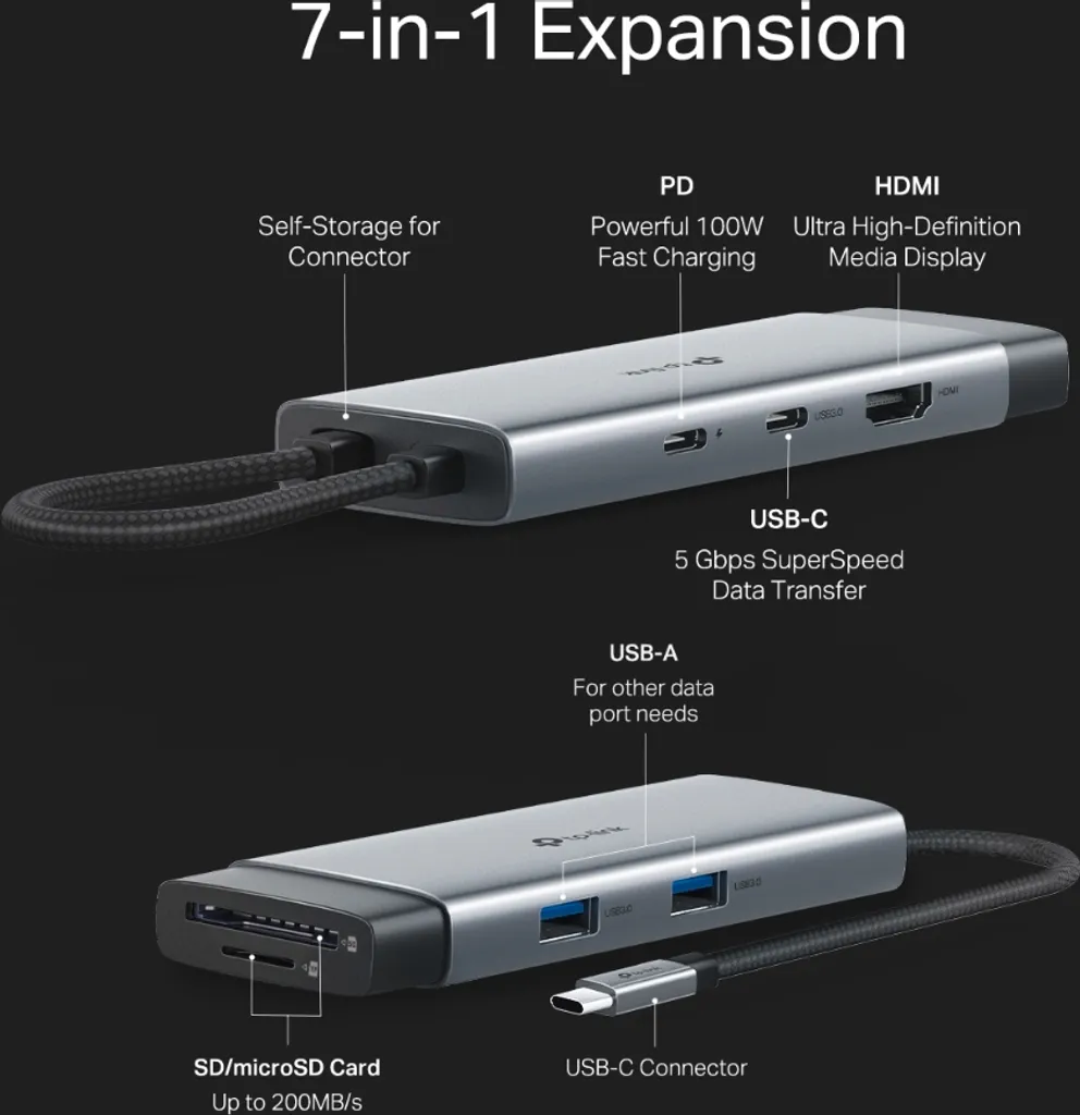Hub USB-C Portatile TP-Link UH7020C | 7 in 1 per Viaggi e Smart Working - 4