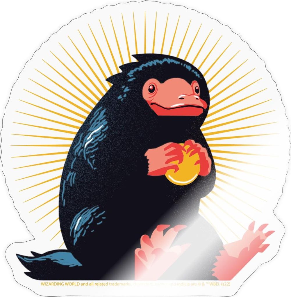 Spreadshirt Phantastische Tierwesen 3 Niffler Gold Sticker Aufkleber, 10 x 10 cm, Transparent glänzend