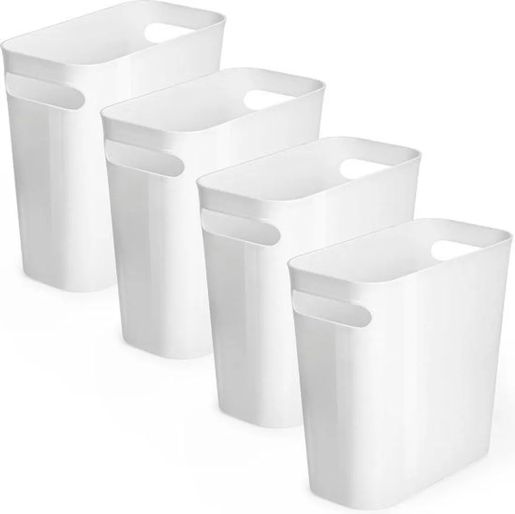 Lot de 4 Petites Poubelles Blanches Rectangulaires en Plastique Fin