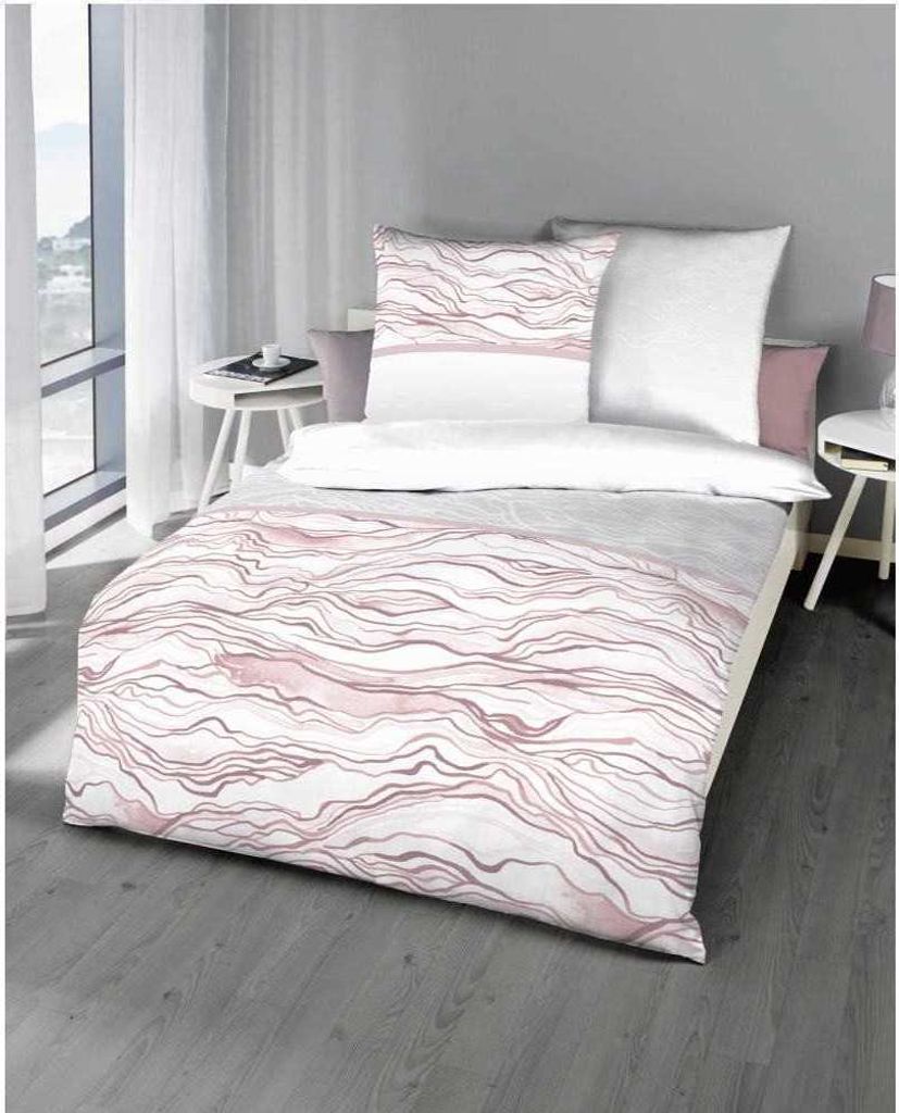 Kaeppel Mako-Satin Bettwäsche Wave Welle 100% Baumwolle Reißverschluss Bettbezug Kissenbezug Bettgarnitur Bettwäsche-Set Bettzeug 155x220 cm Ros...