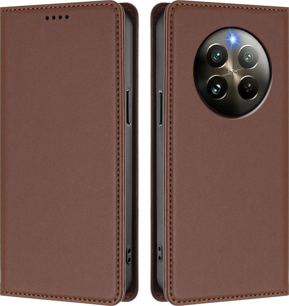 Handyhülle für Realme 13 4G, Kunstleder Klapphülle Stoßfeste Magnetische Hülle mit Ständer Braun