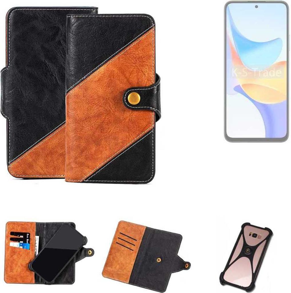 K-S-Trade Handyhülle Schutzhülle Bookstyle Case Wallet-Case kompatibel mit Honor Play 50m Handy Cover Bumper Klapphülle schwarz hellbraun 1x