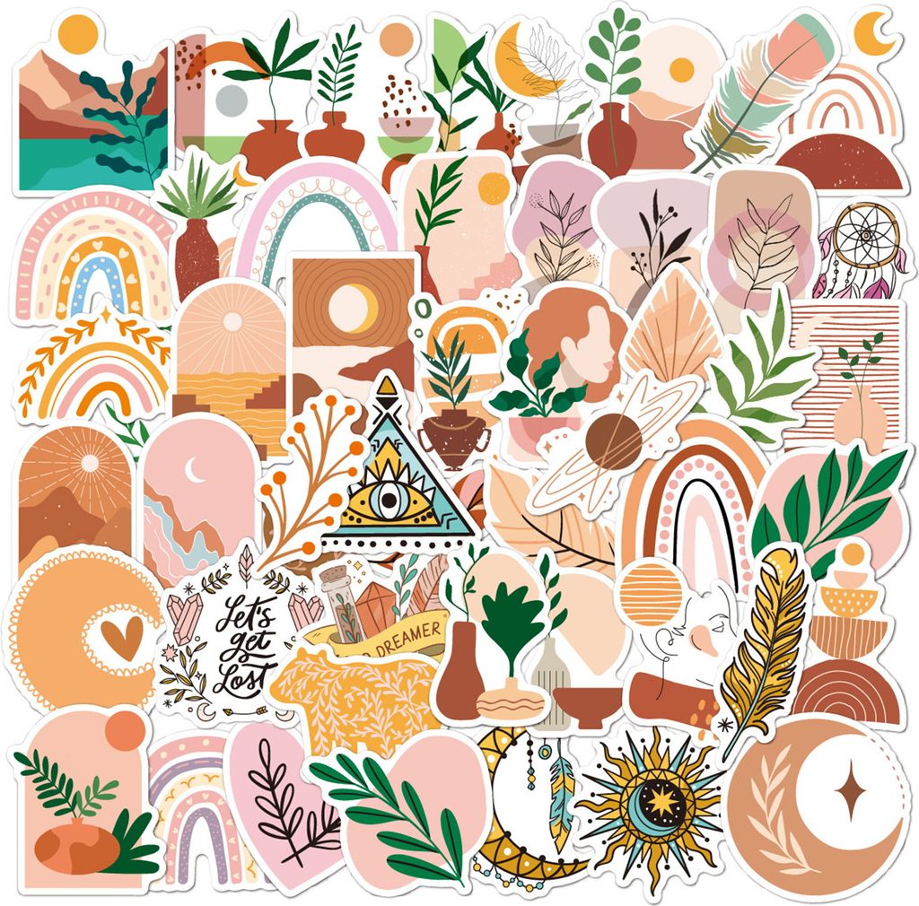 50pcs Bohemian Art Cartoon Aufkleber wasserdichtes fade widerstandsfähiges DIY -Laptop -Gepäck Skateboard Telefon Koffer Abziehbilder-B