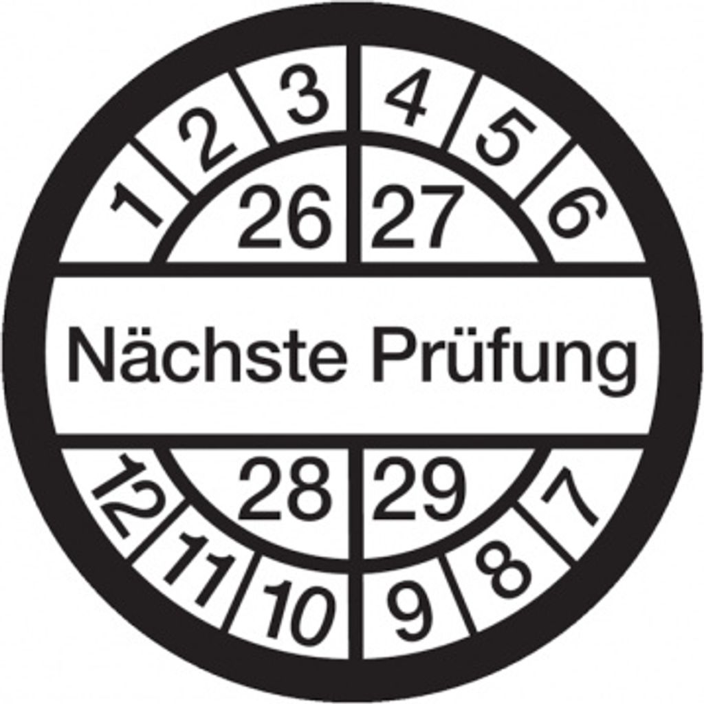 Dreifke Aufkleber Prüfplakette, Nächste Prüfung, weiß/schwarz, Ø 16 mm - Bog...