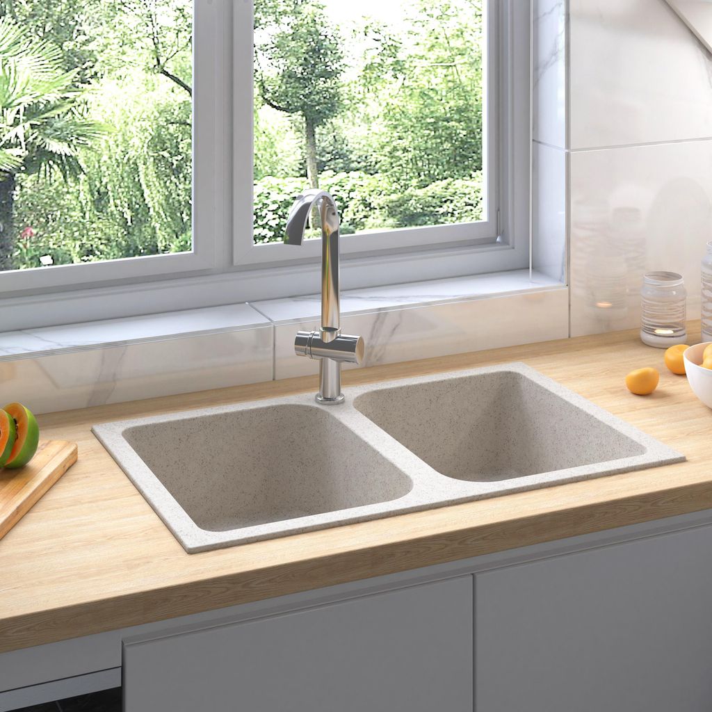 vidaXL Küchen-Spüle Beige 76 x 48 x 30 cm Quarz und Harz