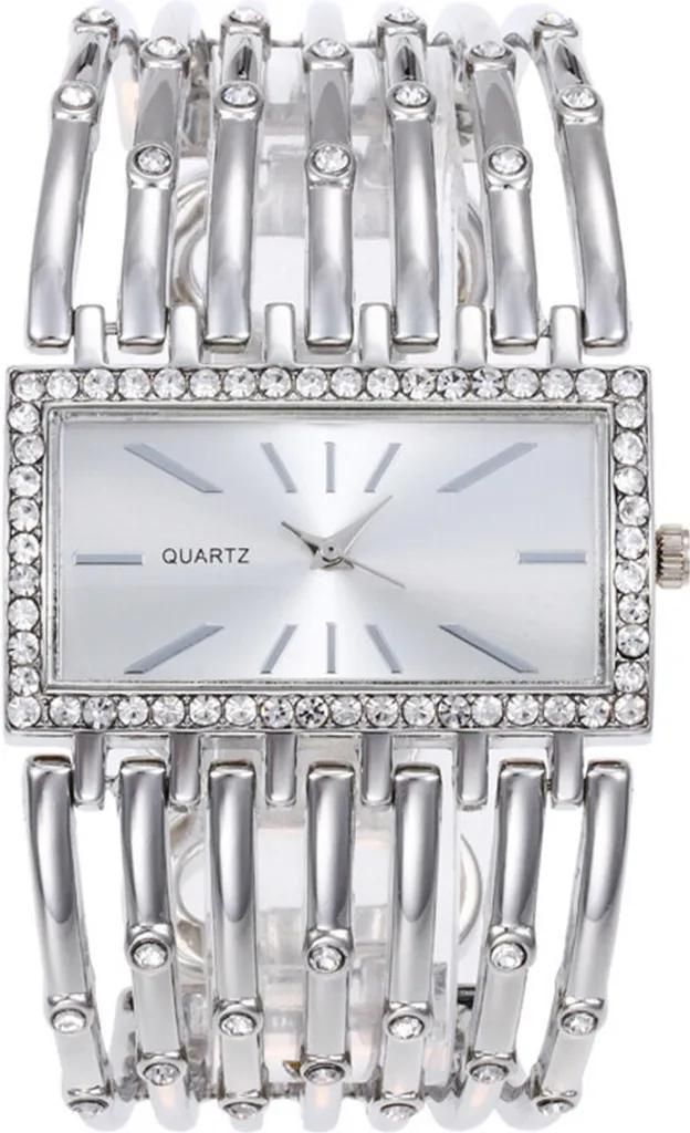 Edelstahl Quarzuhr, Analog Quarzwerk, Strass Zifferblatt, Produktbild 