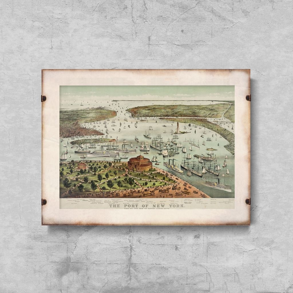 Poster - Canvas - Leinwand - 84,1 cm x 59,4 cm - Fotoposter - Leinwandkunst - Hafen von New York Karte von Alter
