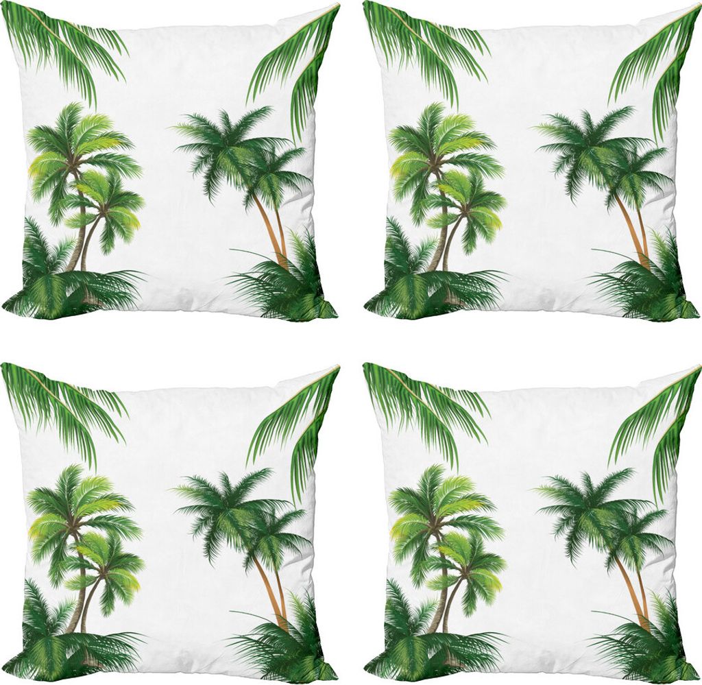 ABAKUHAUS Tropisch Kissenbezug Set (4 Stück), Kokospalme Pflanzen, Moderner Doppelseitiger Digitaldruck, 50 cm x 50 cm, Jägergrün