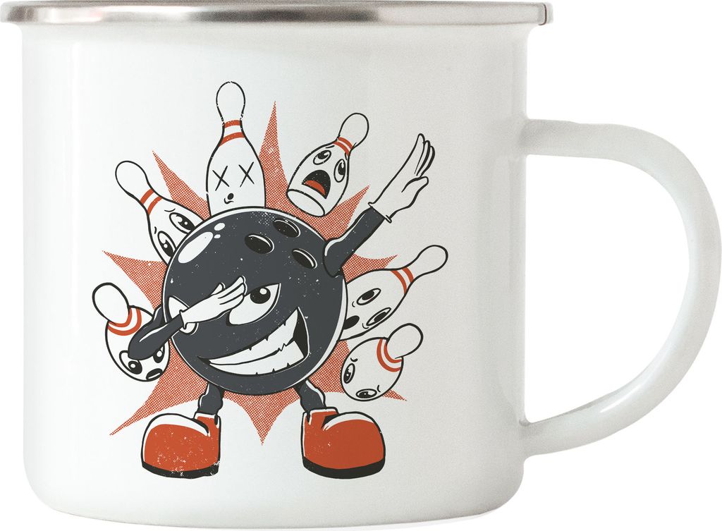 Bowlingball Emaille Tasse Bowling Bowlingbahn Sport Pins Spiel Kegeln Kegelbahn Kegeln Freizeit Hobbie Strike