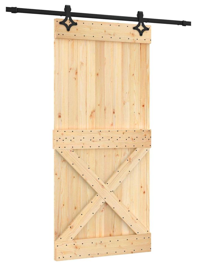 Schiebetür Natürlich und Schwarz 95 x 210 cm Massivkiefer