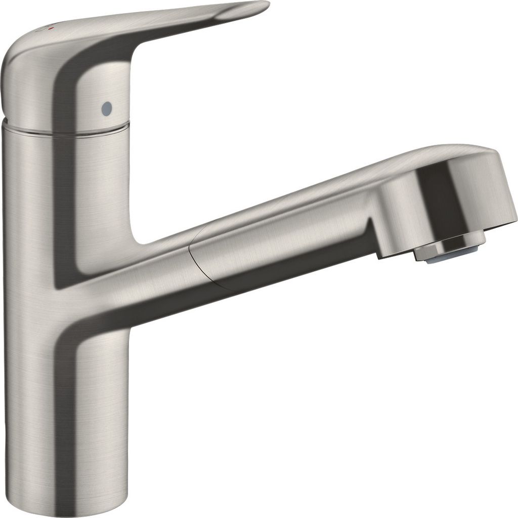 Hansgrohe Focus M42 Armatur Wasserhahn Einhebel-Küchenmischer 150, Ausziehauslauf, 1jet, sBox Edelstahl Finish - inkl.
