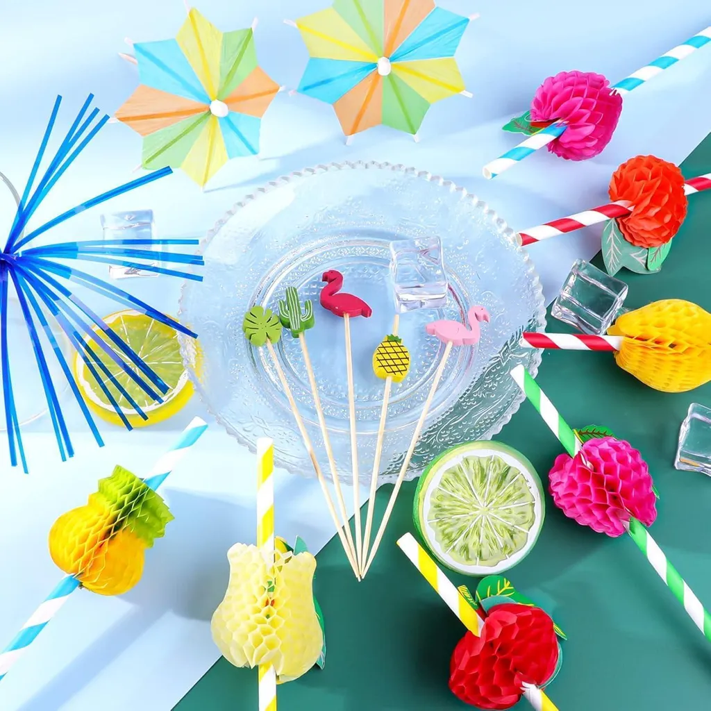 Décoration de Table pour Soirée Tropicale - Kit Cocktail 140 Accessoires