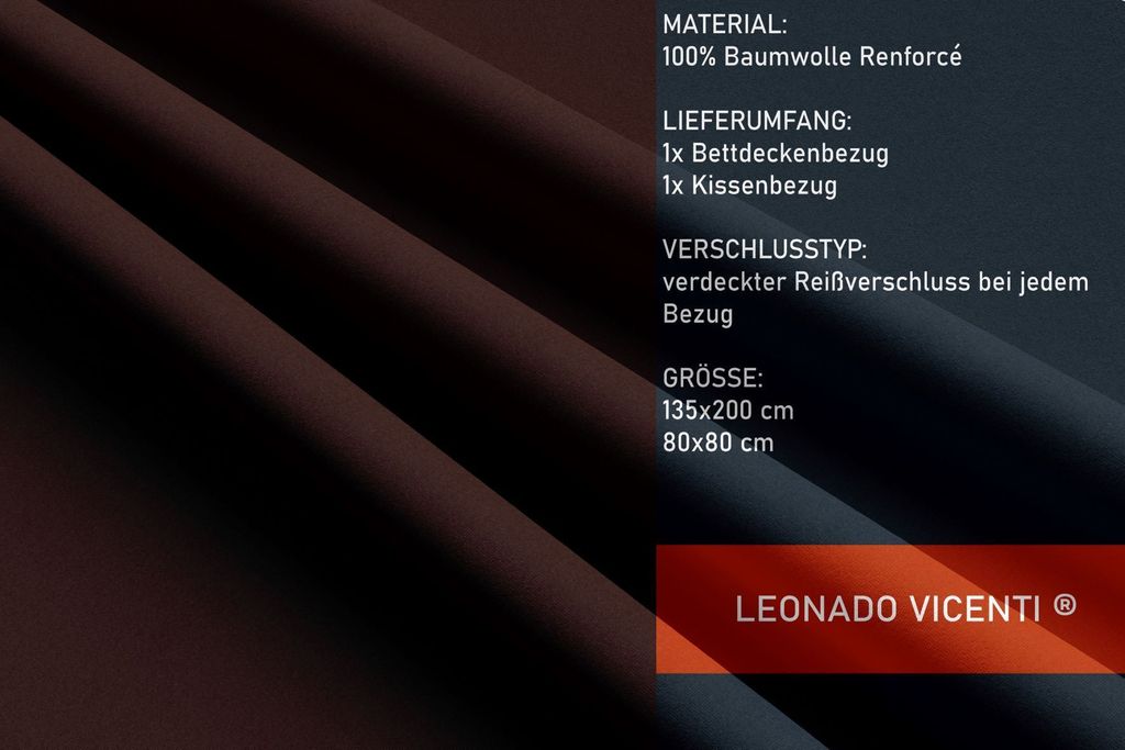 Bettwäsche 135x200 + 80x80 cm Baumwolle Renforce braun Uni Produktbild 4