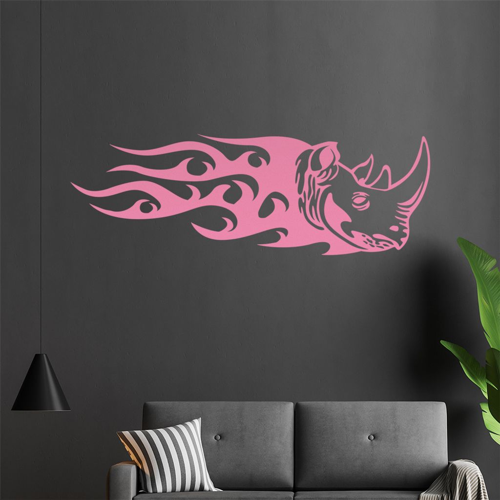 Nashorn Flammen Wandtattoo in 6 Größen - Wandaufkleber Wall Sticker - Dekoration, Küche, Wohnzimmer, Schlafzimmer, Badezimmer