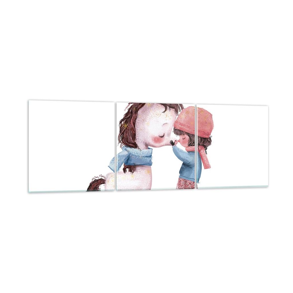 Bilder auf glas - 3 Teile - Einhorn Mädchen Kinder - 120x40cm - Glasbilder - Wandbilder - Bilder - zum Aufhängen bereit - Wanddekoration aus Glas...