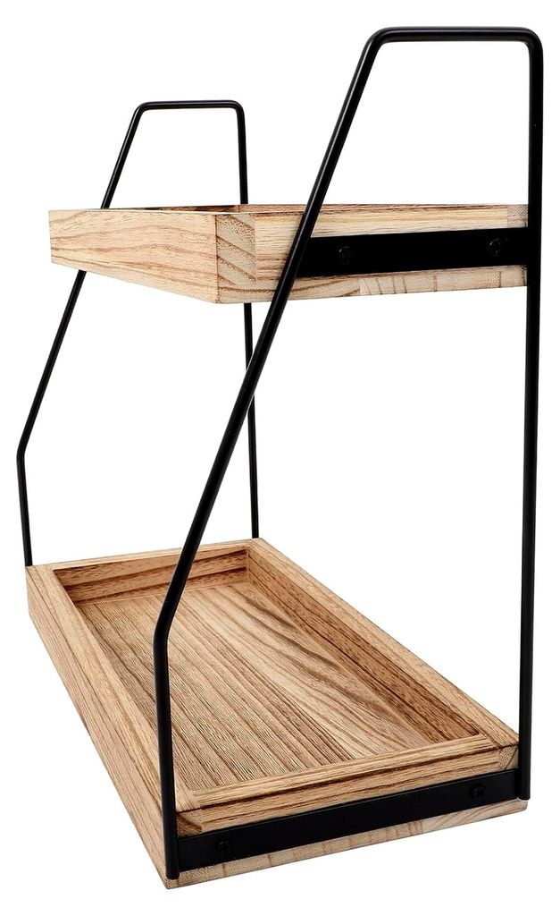 Holzregal für Küchenarbeitsplatte, doppellagig, robust, aus Holz und Eisen, multifunktional, für Gewürze und Kosmetik, stabil für Bad und Küche