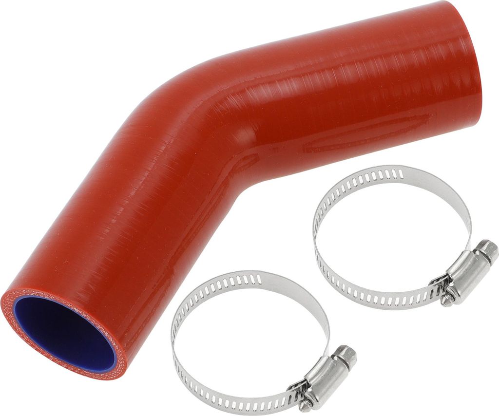 1 Satz 40mm/1,57" ID 102mm/4,02" Länge 45 Grad Rot Blau Auto Silikonschlauch mit Schellen Kühlmittelschlauch Universal