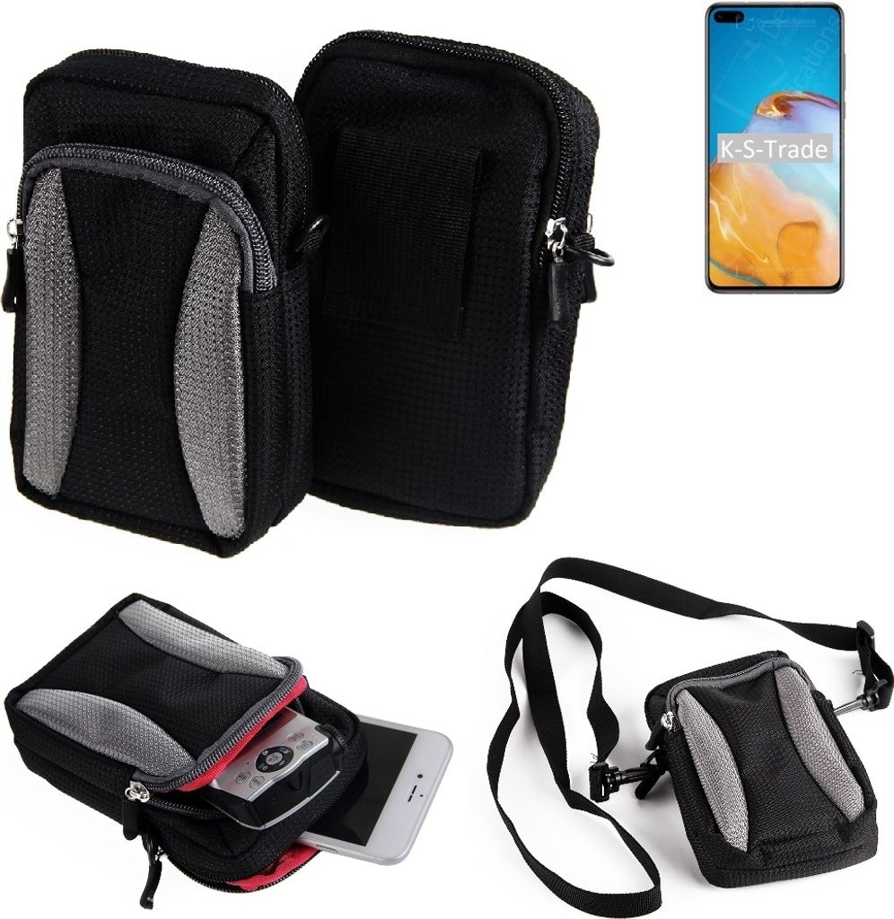 K-S-Trade Holster Schutz Hülle kompatibel mit Huawei P40 Handy Hülle Gürteltasche Umhängetasche mit Zusatzfach schwarz