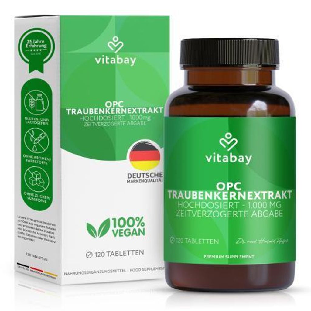 OPC Traubenkernextrakt 1000 mg – 120 vegane Tabletten – Produktbild 
