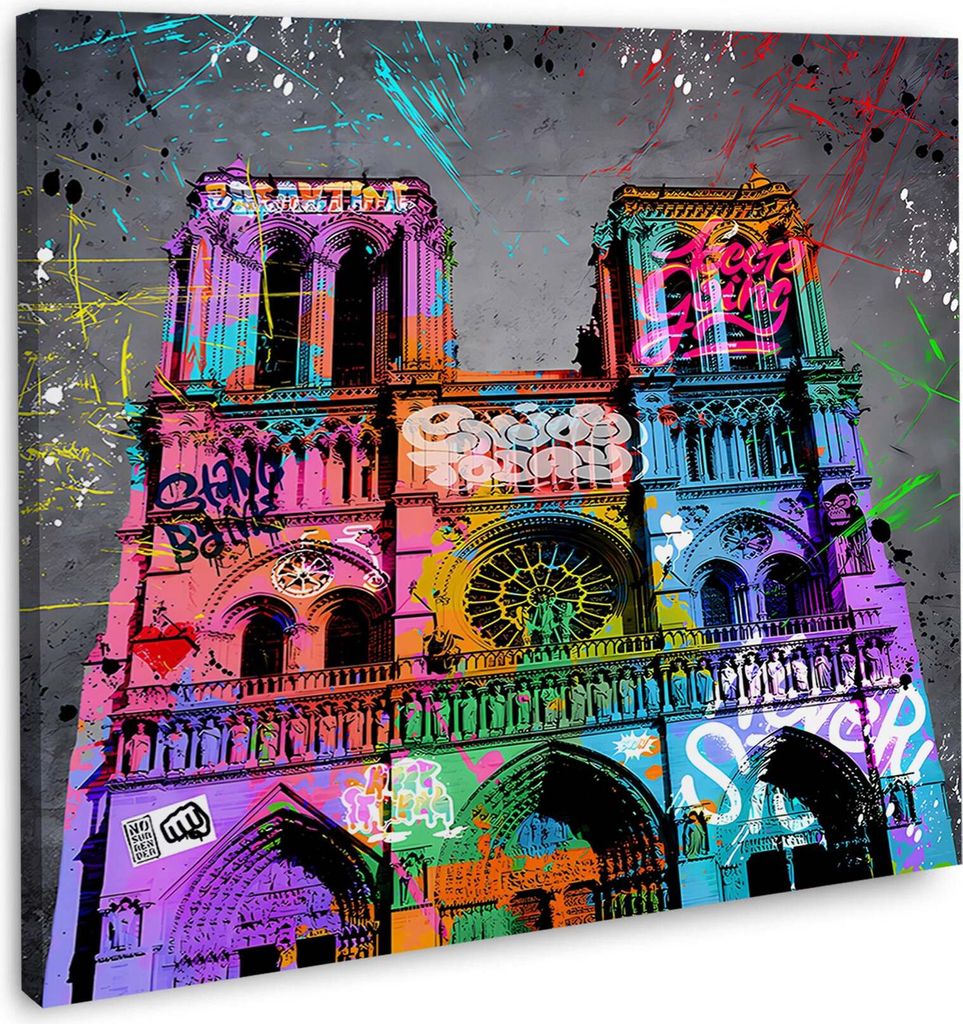 Paris Notre Dame Street Art Städte Leinwandbild Wandbild Kunstdruck XL Wanddeko: 150x150x4cm