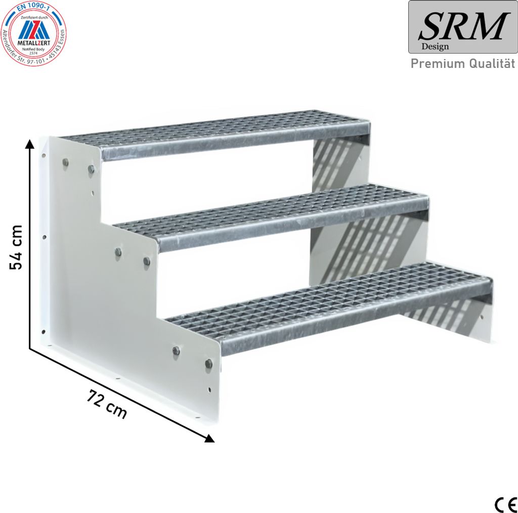 3 Stufen Standtreppe Modell 2 freistehend weiß Treppe Stahltreppe Tritthöhe 18 cm, Breite 100 cm, Höhe 54 cm ohne Geländer