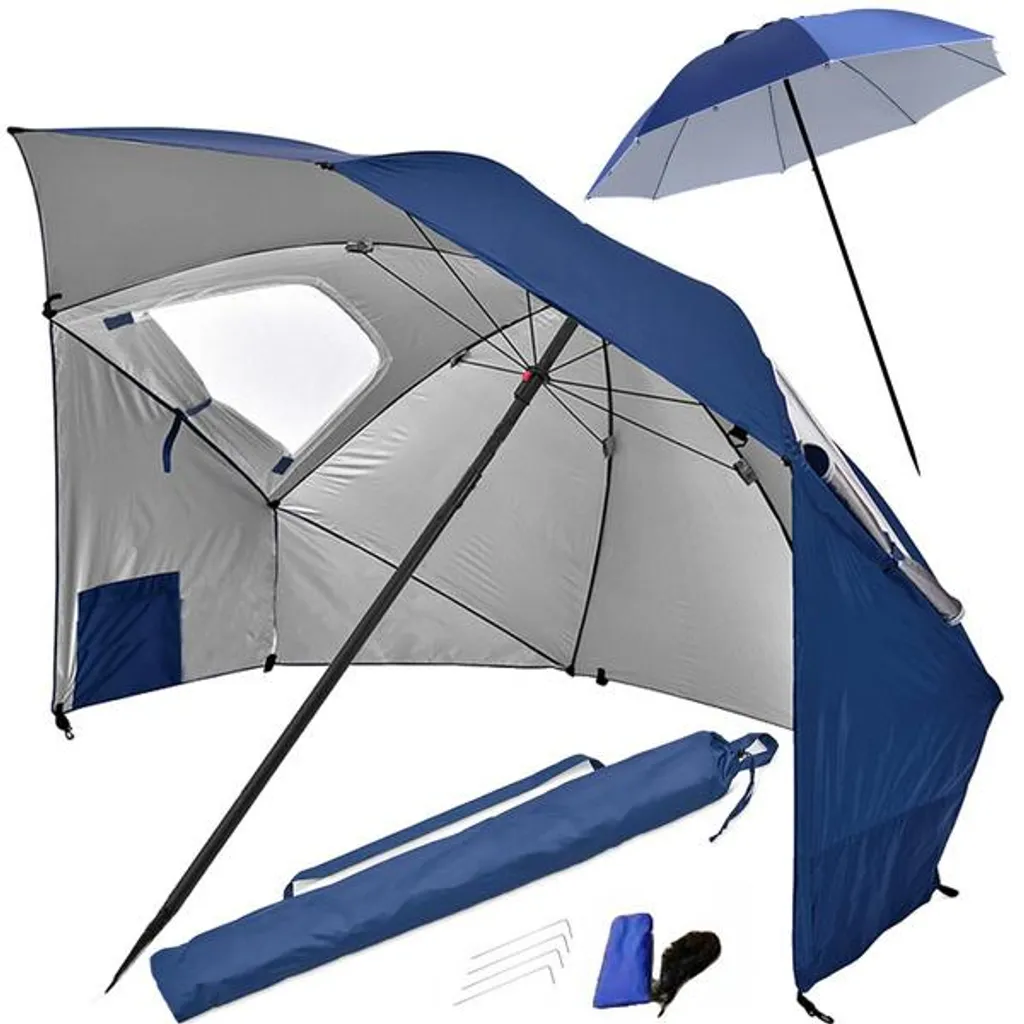 Parasol de plage résistant au vent bleu XL 210 cm Verk 14423 anti-UV
