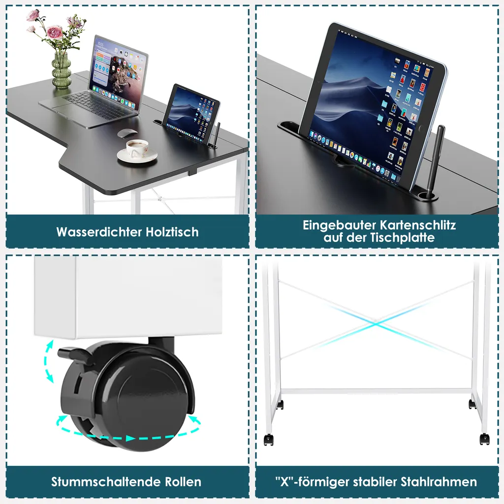 Table d'ordinateur mobile Gaming - Bureau pliable avec 4 roulettes - 13