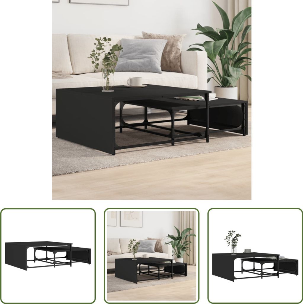 The Living Store Satztische 2 Stk. Schwarz Holzwerkstoff und Metall