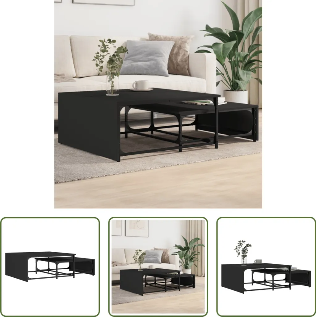 Esclusivo Set 2 Tavoli The Living Store Legno Nero e Metallo Industrial