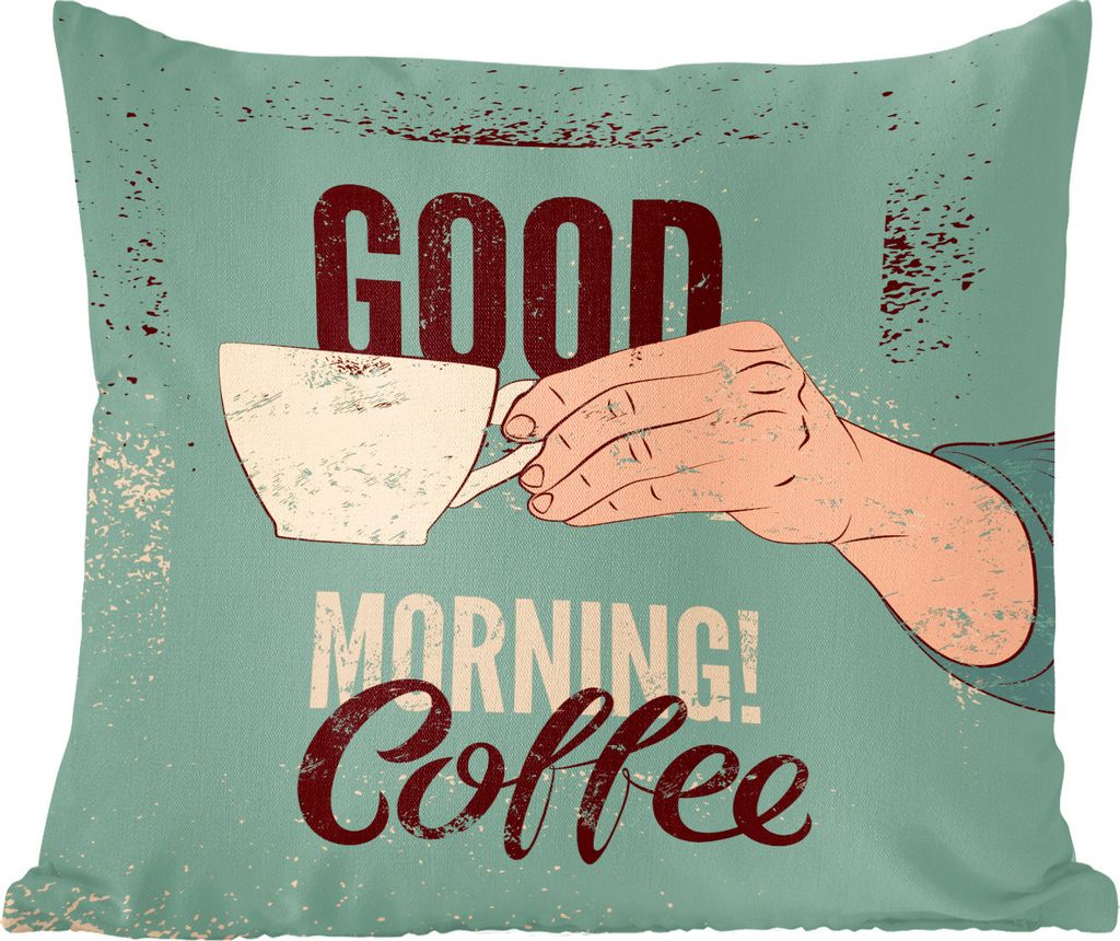 MuchoWow Zierkissen Sofakissen Wohnzimmer Dekokissen 45x45 cm Kaffee - Zitate - Retro - Guten Morgen! Kaffee - Zitate - Schlafpolster - Polster f...