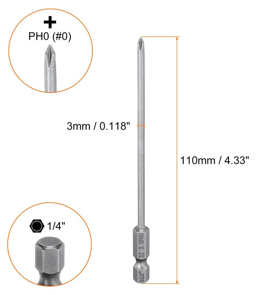 5 Stš¹ck PH0 Phillips Schraubendreher Bit Set mit 1/4" Sechskantschaft, 3mm Stab 110mm Lang Magnetische Kreuzkopf Bitsatz S2 Stahl Bohrer Elektro...