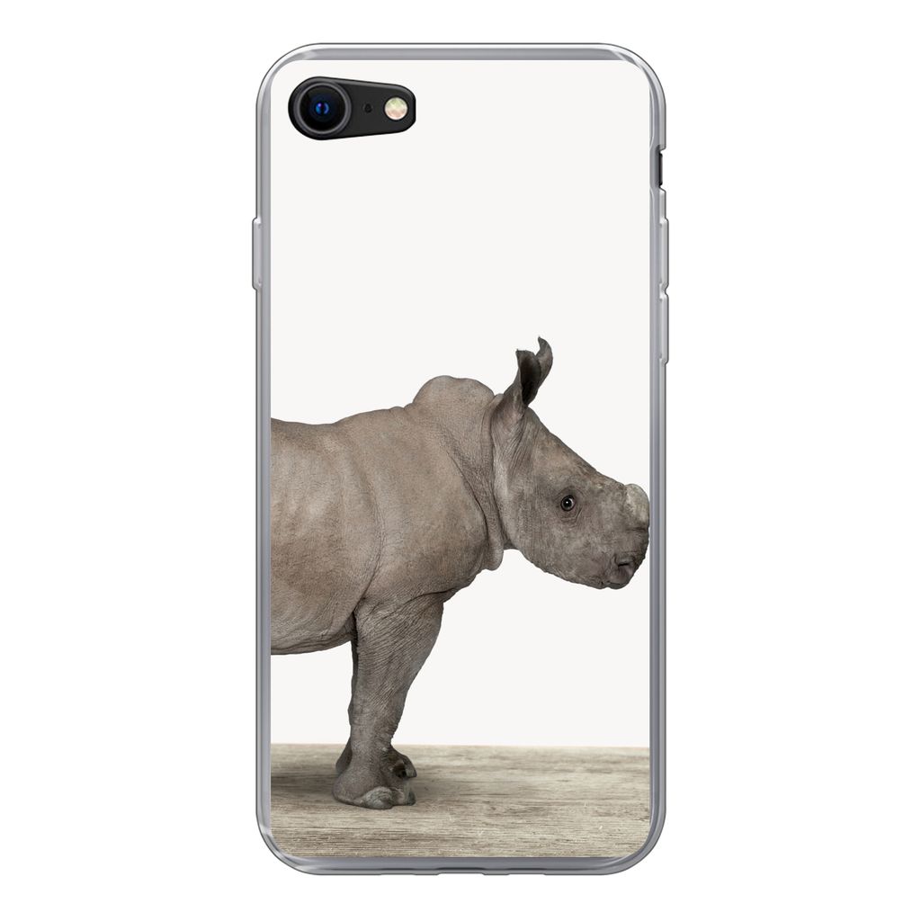 MuchoWow Handyhülle Schutzhülle Hülle für iPhone SE 2022 Rhinozeros - Tiere - Jungen - Mädchen Silikon Softcase Handy Hülle - Schutzhülle