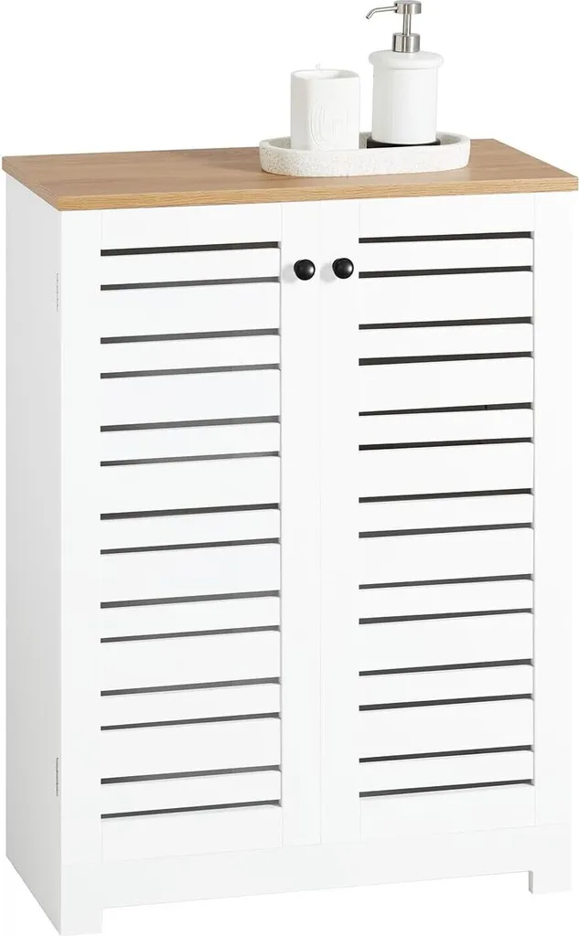 Meuble Bas de Rangement pour Toilettes et WC avec 2 Portes Persiennes