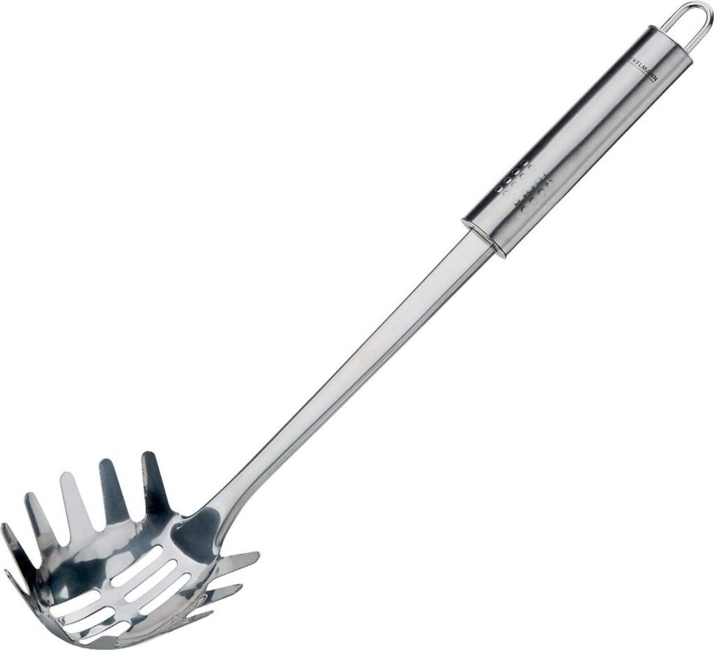 Fackelmann Spaghettilöffel 32 cm OVALGRIFF, Nudellöffel aus Edelstahl, Küchenhelfer mit ergonomischen Griff (Farbe: Silber)
