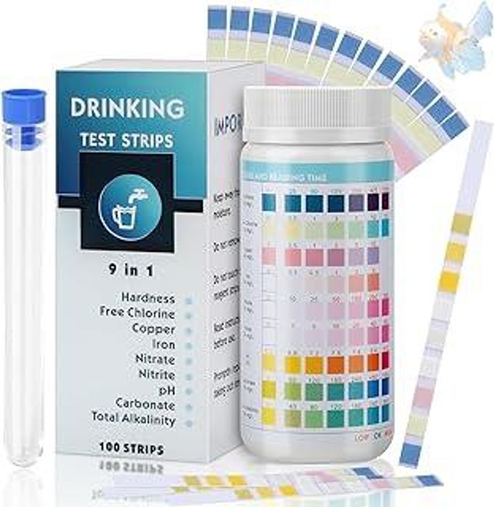 Aquarium Teststreifen 9 in 1, Trinkwasser Teststreifen 100 Streifen, Wasserteststreifen, Aquarium Wassertest zum Testen von PH, Wasserhärte, Chlor...