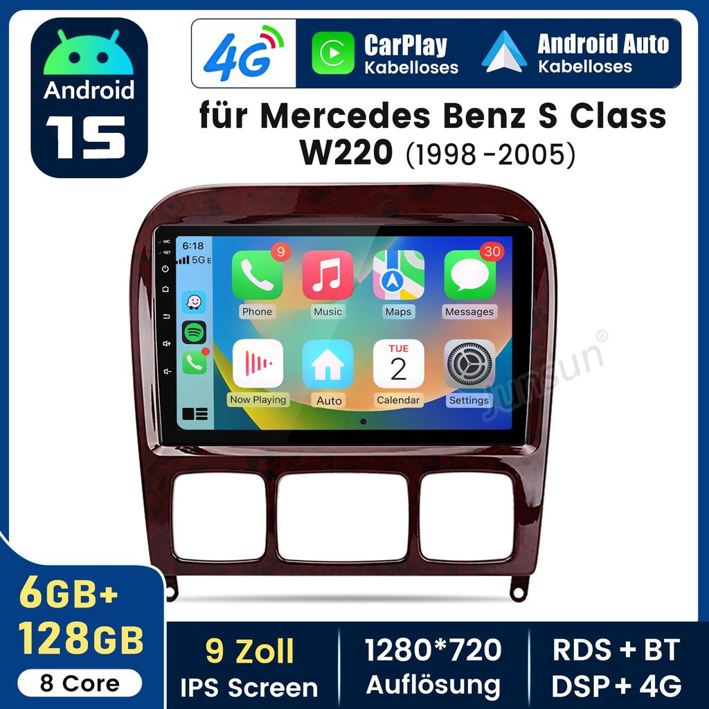 Für Mercedes-Benz S/CL Klasse W220 W215 6+128G Android 15 Produktbild 