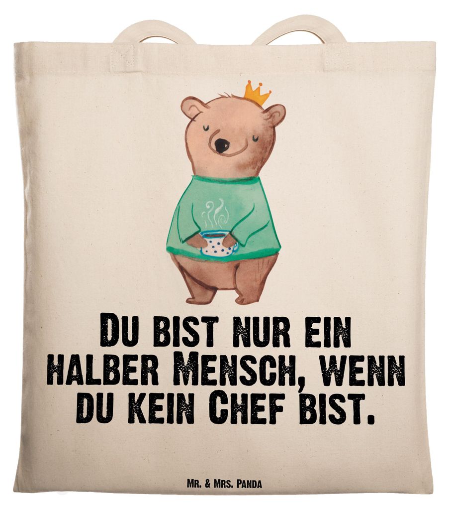 Mr. & Mrs. Panda Jutebeutel Chef Herz - Transparent - Geschenk, Spruch, Bester, Lustig, Uni Tasche, Leiter, Einkaufstasche, CEO, Tote Bag, Shopping